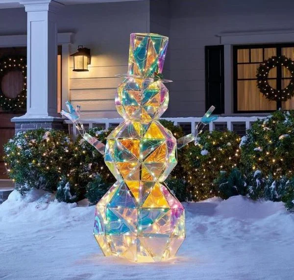 🔥kukelife🔥Christmas-christmas sparkle modern angular large snowman iridescent in white