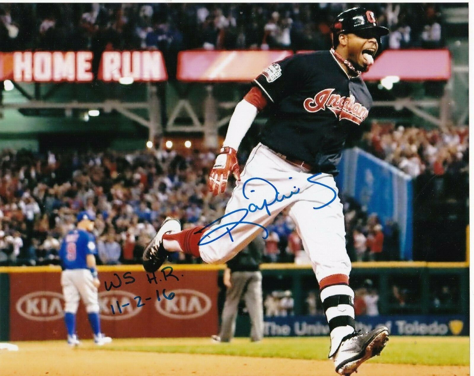 RAJAI DAVIS CLEVELAND INDIANS WS HR 11-2-16 ACTION SIGNED 8x10