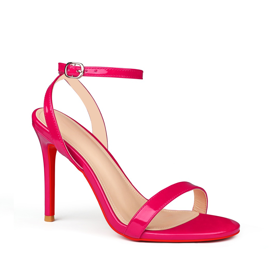 100mm Women's Sandals Round Open Toe Red Bottom Ankle Straps Pumps-MERUMOTE