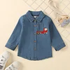 Kid Baby Boy Long Sleeve Denim Cotton Blue Color Truck Printed T-shirt