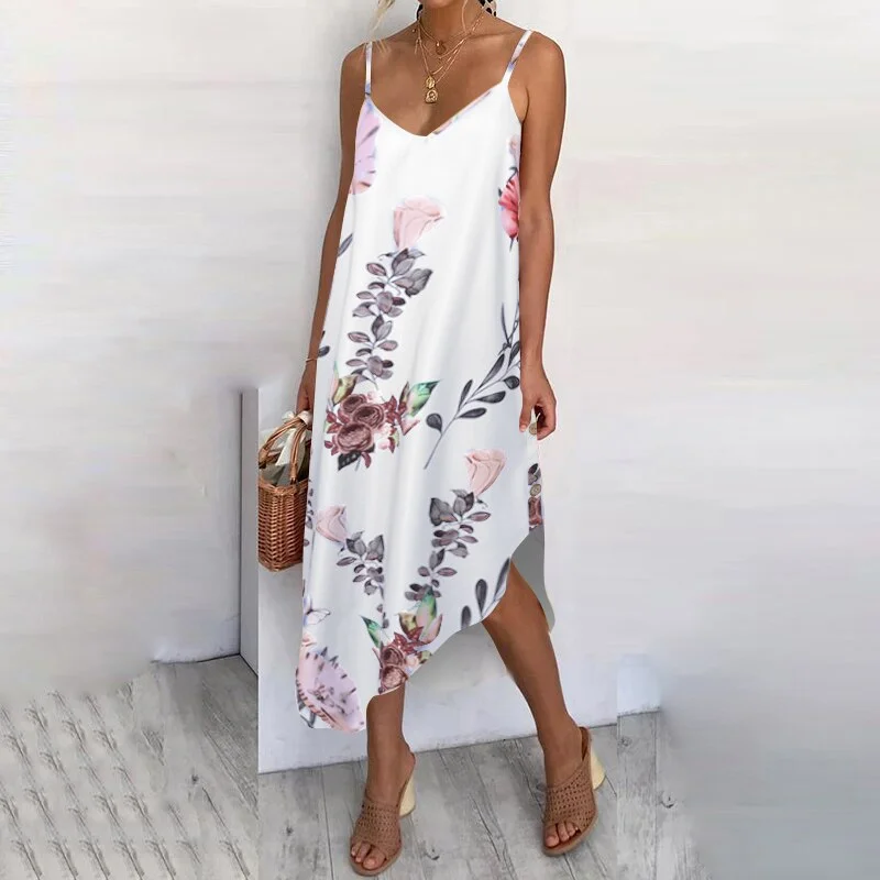 Womens Summer Sundress Sexy Spaghetti Straps Beach Dress 2022 Celmia Casual Loose Buttons Asymmetrical  Vestidos Robe