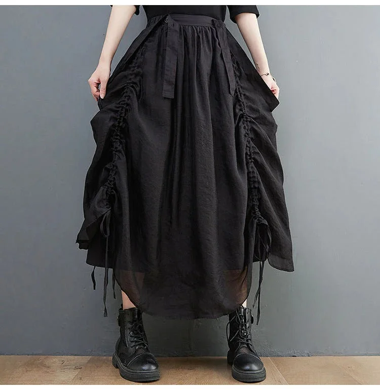 Vintage Black Drawstring Steampunk skirt