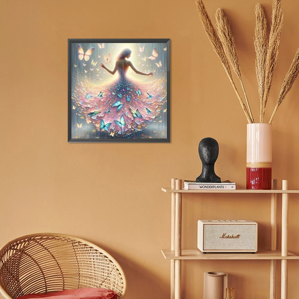 Full Round Diamond Painting 30*30cm - Woman In Flowing Butterfly Skirt