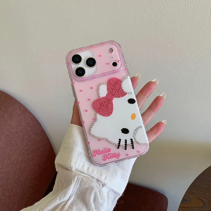 ハローキティ iPhoneケース ラインストーン付きドット模様透明ケース
