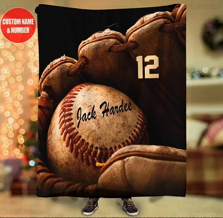 Personalized Name and Number Baseball Blanket; Baseball Blanket for Son | BKKid475