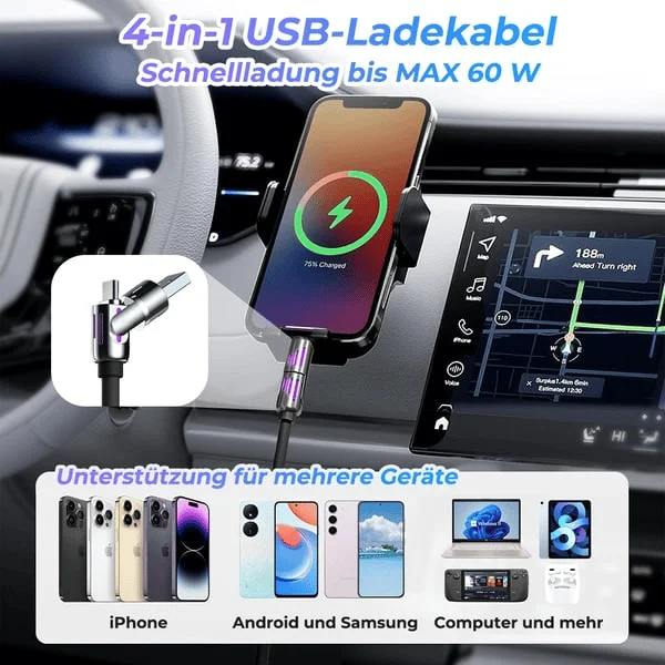 🔥Zeitlich begrenztes Angebot⏰ 4-in-1 USB-Ladekabel, Schnellladung, bis zu 60 W