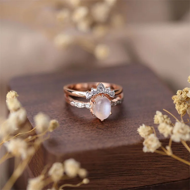 Olivenorma Moonstone Vintage Rose Gold Double Layer Ring