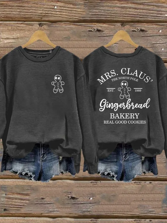 Women's Mrs Claus Gingerbread Bakery Printed Sweatshirt