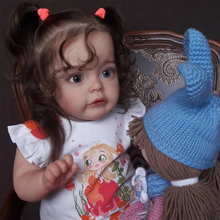 Reborn Gift Offer-17"Reborn Toddler Baby Doll Girl Philipppa with Smooth Rooted Brown Hair and Shining Bright Eyes Rebornartdoll® RSAW-Rebornartdoll®