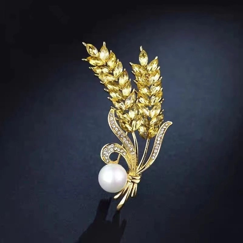 Fashion Pin Flower Alloy Plating Inlay Artificial Gemstones Pearl Women’S Brooches