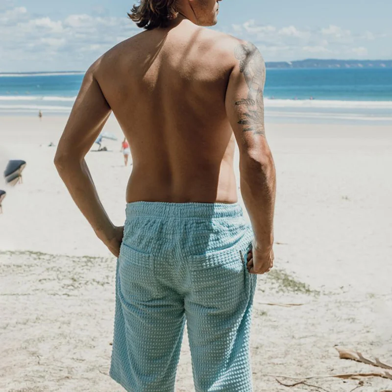 Men's Casual Terry Cloth Shorts Seaside Resort Surf Shorts