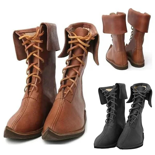 Retro Vintage Medieval Renaissance Shoes Masquerade Cosplay Viking Crusader Fancy Dress Men's Unisex Celtic Pirate Carnival Halloween Masquerade Shoes