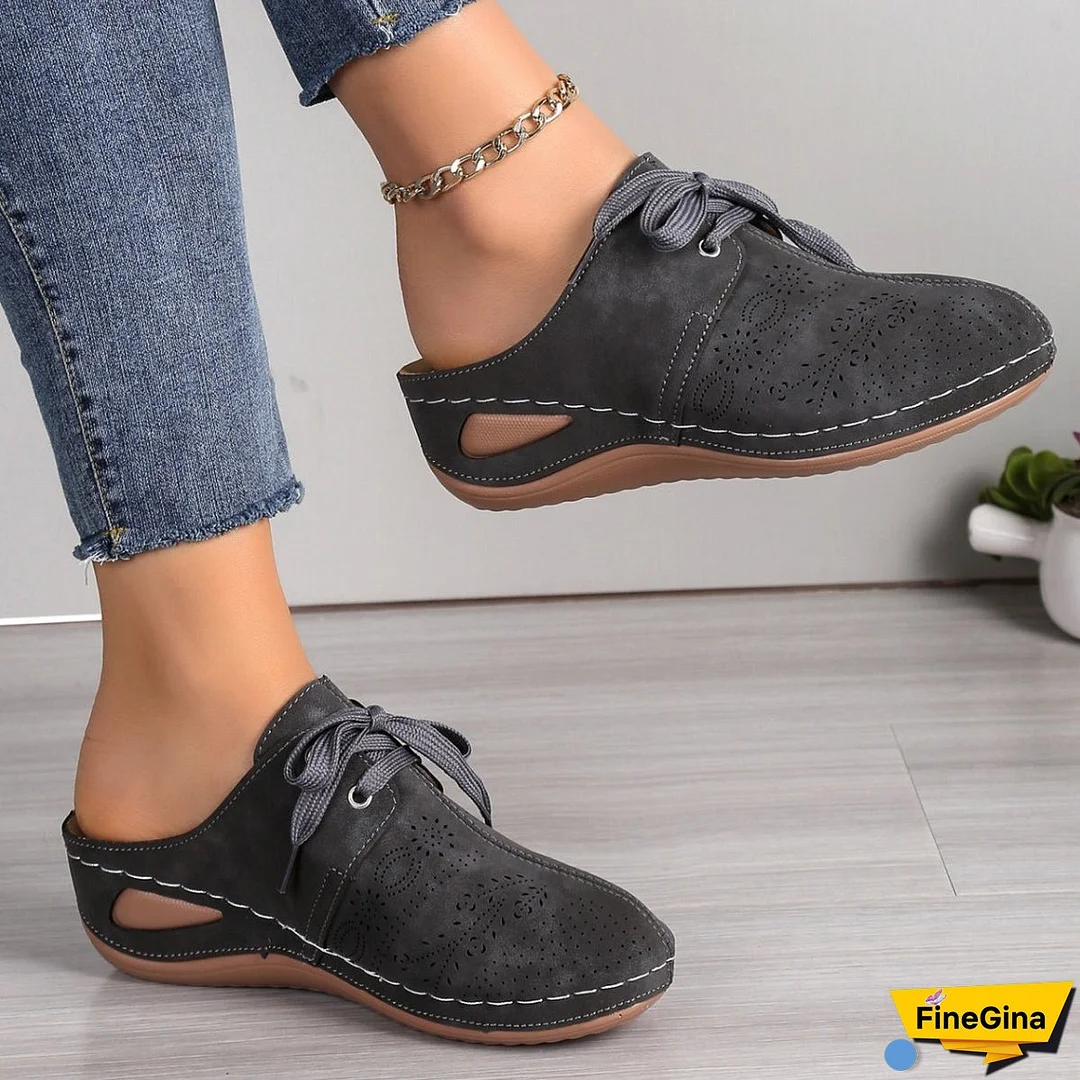 Lace-Up Round Toe Wedge Sandals