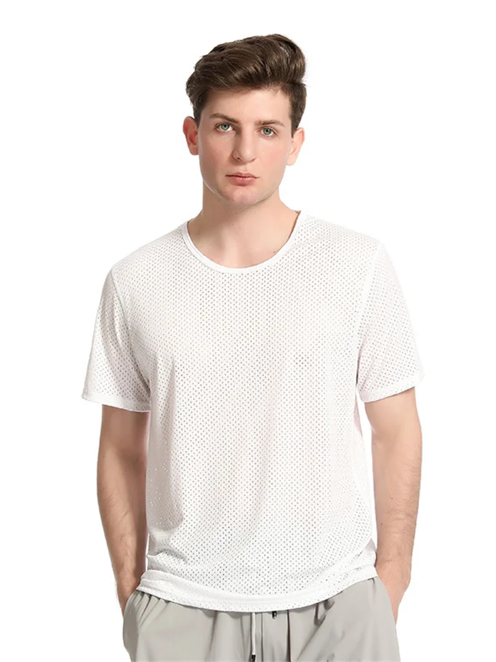 Ice Screen Mesh Short-sleeved Men's Summer Hollow Mesh Quick-dry Men's T-shirt Breathable Thin Section Large Size Half-sleeve-Mixcun