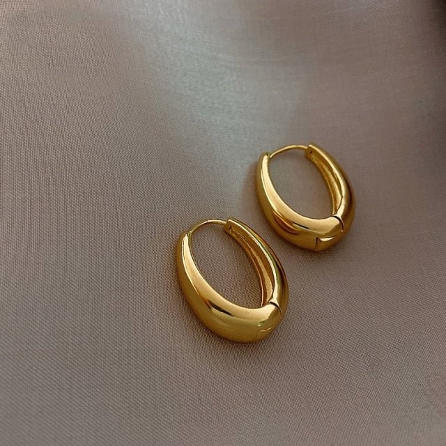 YOY-New Classic Copper Alloy Smooth Metal Hoop Earrings