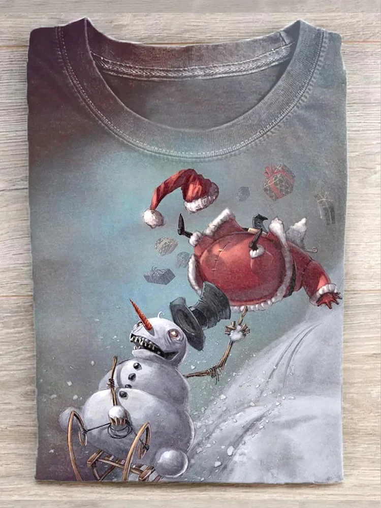 Unisex Funny Christmas Illustration Casual Short Sleeve T-Shirt