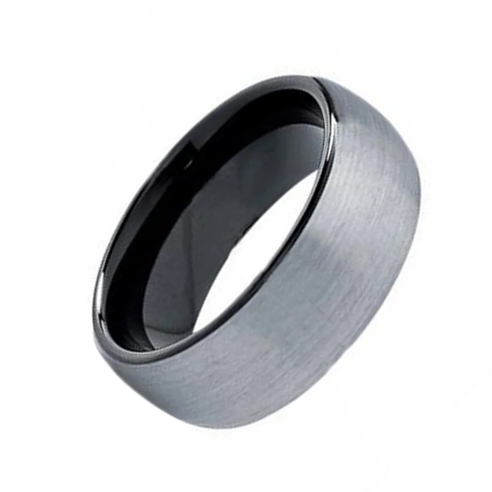 6MM 8MM Black Domed Tungsten Width Two Tones High Polished For Men Rings