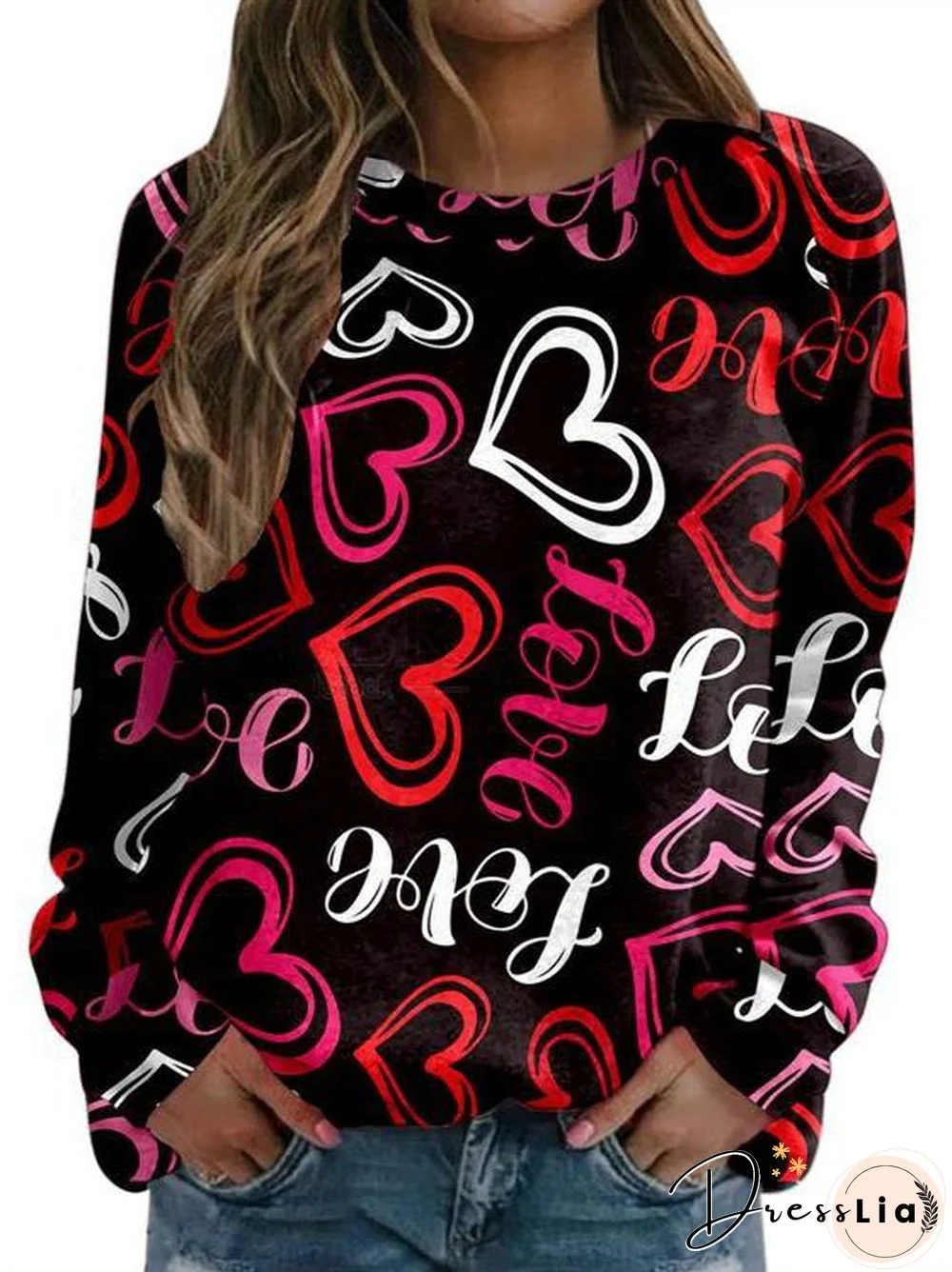 Women Leisure Heart Pattern Top