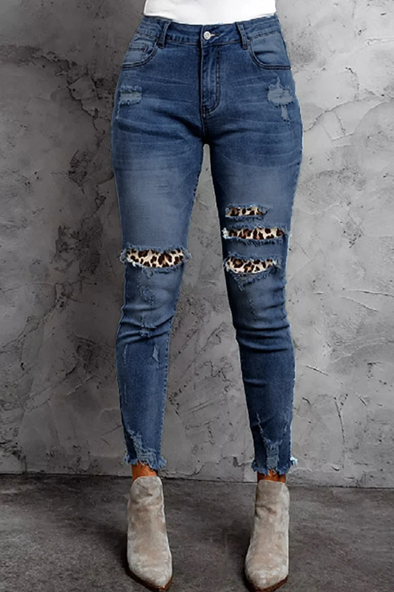 Casual Patchwork Make Old Regular Denim Jeans