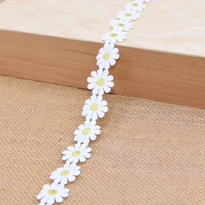 3Yards 25mm Colorful Daisy Flower Lace Trim Knitting Wedding Embroidered Diy Handmade Patchwork Ribbon Sewing Supplies Crafts