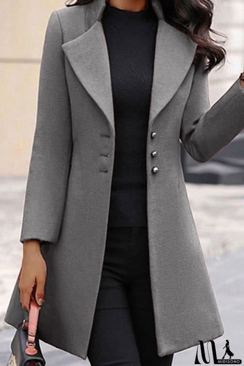 MidiSono - Fashion Solid Lapel Long Sleeve Buttons Slim Coat