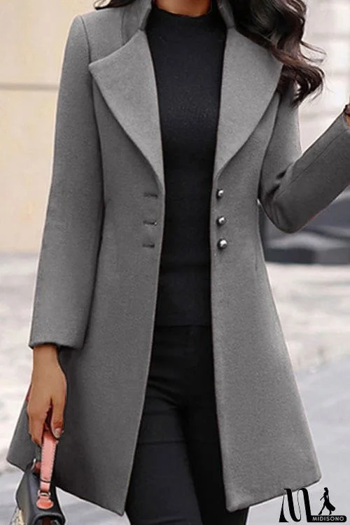 Fashion Solid Lapel Long Sleeve Buttons Slim Coat