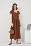 Short Sleeve Mid Length Cotton Linen Dress