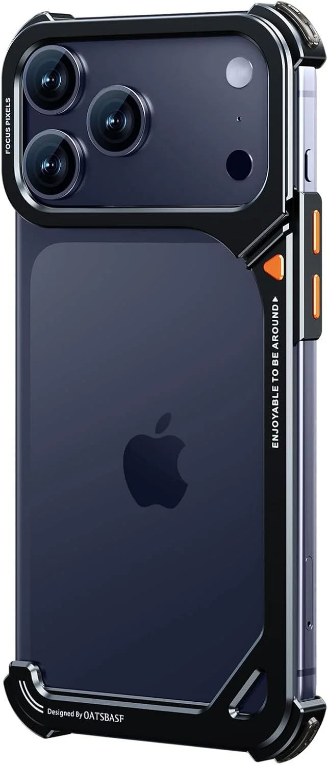 Compatible with iPhone 17 Pro Max metal protective case, aluminum frame, slim backless design, MagSafe compatible, shockproof protection, minimalist frameless phone case, natural titanium