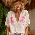 Women's Breast Cancer Awareness Daisy Ribbon V-neck T-shirt - Image 2