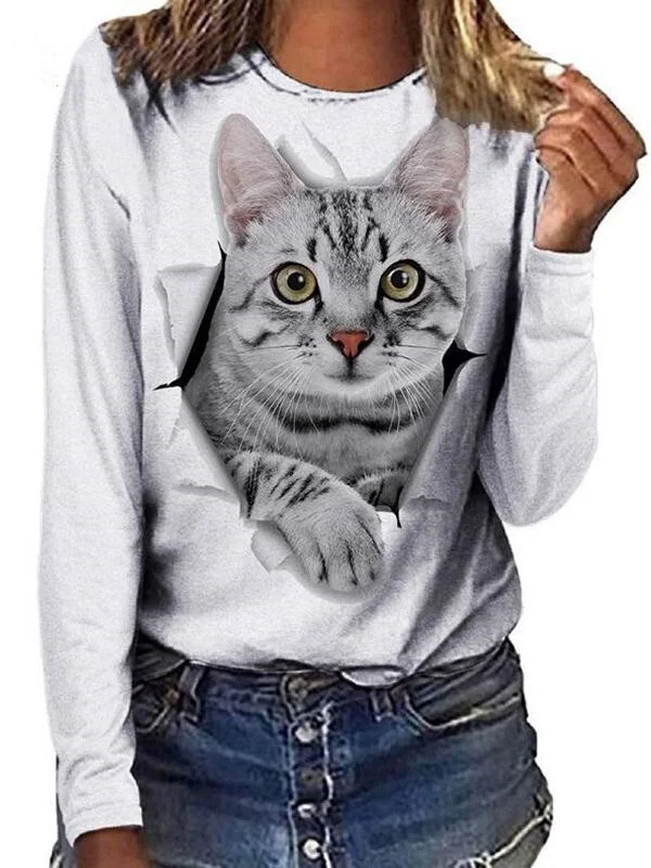 Women Long Sleeve Scoop Neck Printed Top