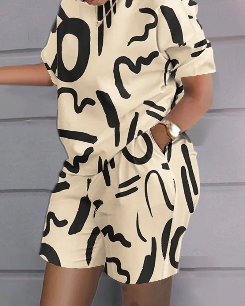 Fashion And Casual Graphic Print Short-sleeved Two-piece Suit | IFYHOME