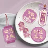 18PCS Purple Red Orchids Spring Festival Hanging Blessing Cards