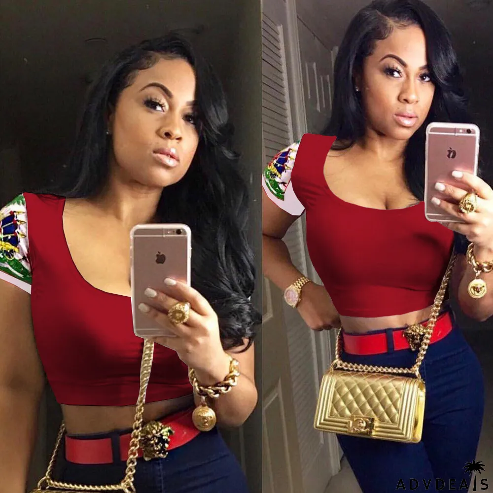 Casual Printed Short Sleeve Slim T Shirts Top