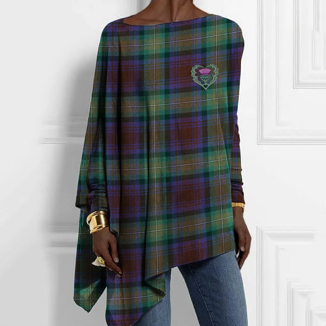 Vintage Scotland Plaid Thistle Embroidery Loose T-Shirt