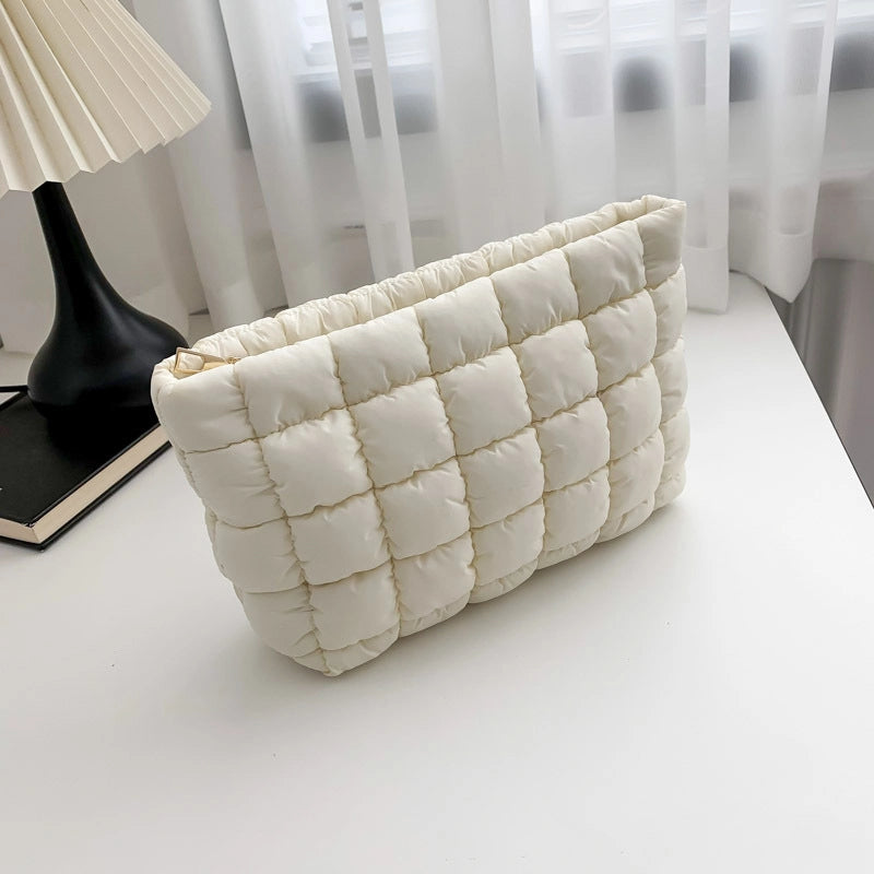 Unisex Cotton Solid Color Elegant Streetwear Sewing Thread Square Zipper Clutch Bag