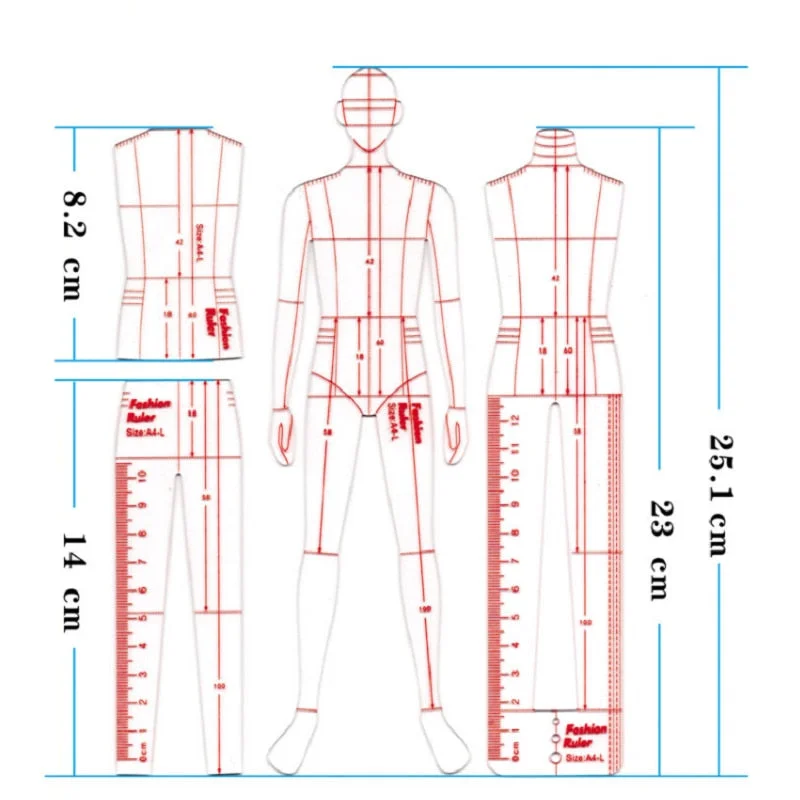 Male Fashion Ruler Garment Design Effect Style Men Drawing Template Ruler Original Design Model 25cm Height