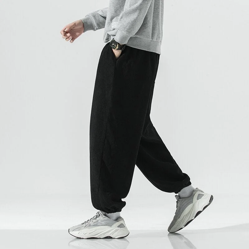 Harajuku corduroy joggers men  autumn casual wide leg men's pants solid baggy pants ankle-length harem jogger pants men