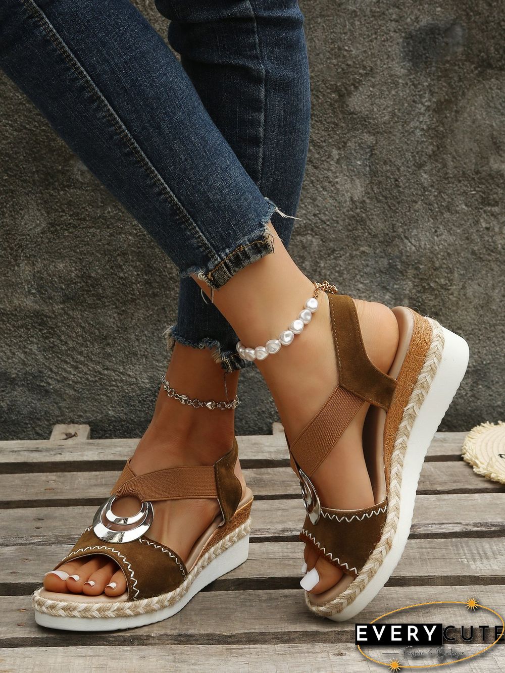 Metal Woven Wedge Platform Roman Sandals