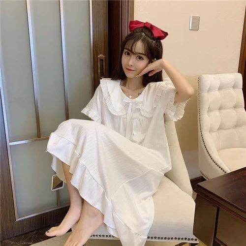 Uveng Women Kawaii Harajuku Japanese Style Peter Pan Collar Princess Loose Large Size 3XL Sleepwear Short Sleeve Summer New