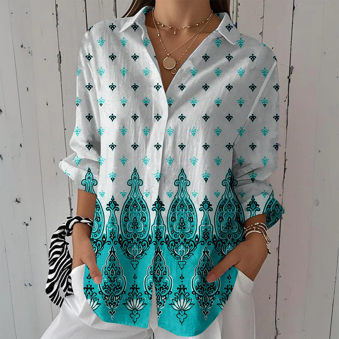 Style & Comfort for Mature Women Women Paisley,Blue DZCL0009 3/4 Sleeve Shirt Collar Printed Button Tops