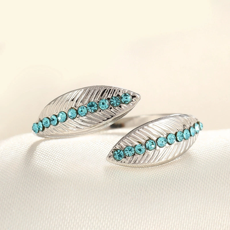 2 Pieces Modern Style Classic Style Geometric Leaf Heart Shape 304 Stainless Steel Zircon 18K Gold Plated Plating Open Rings