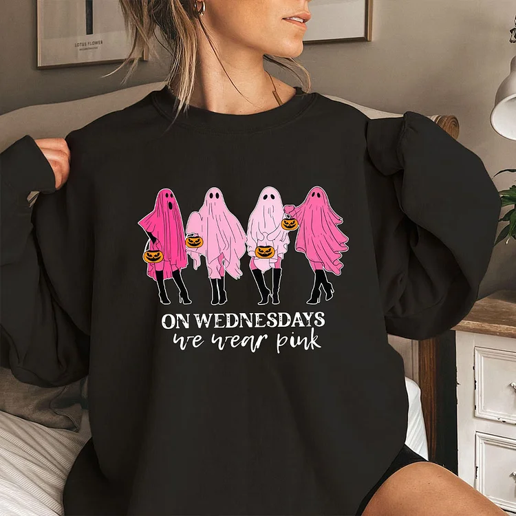 On Wednesday We Wear Pink Ghost Sweatshirt, Mean Girls Ghost Shirt, Pink Ghost Shirt, Mean Girls Halloween, Halloween Hoodie, Sweatshirt