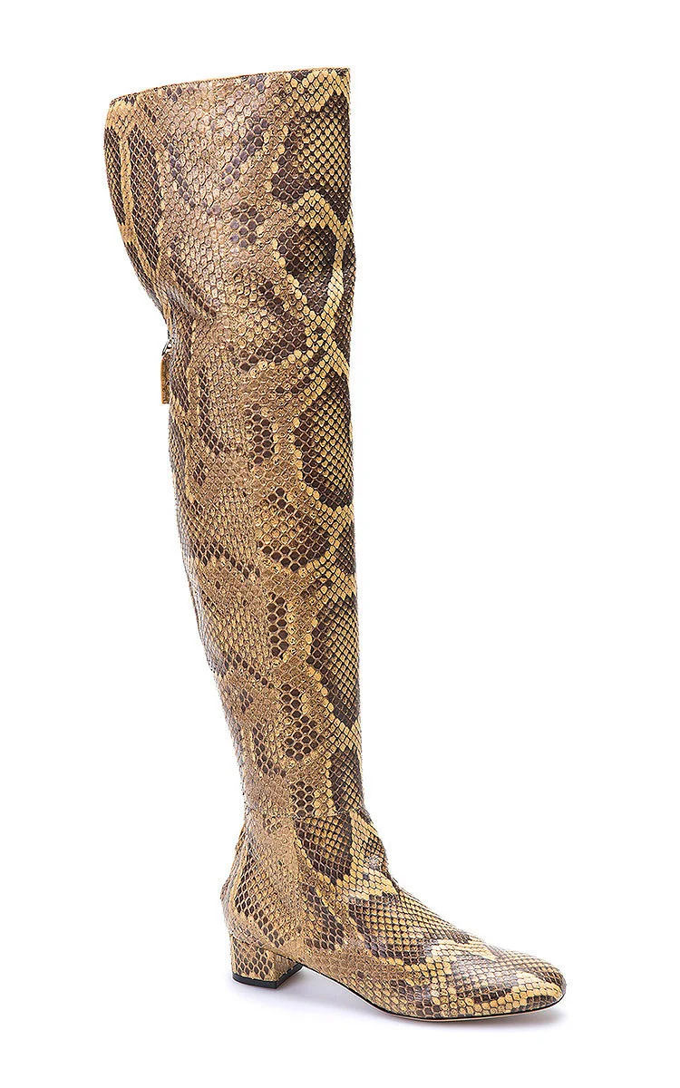 snakeskin flat boots