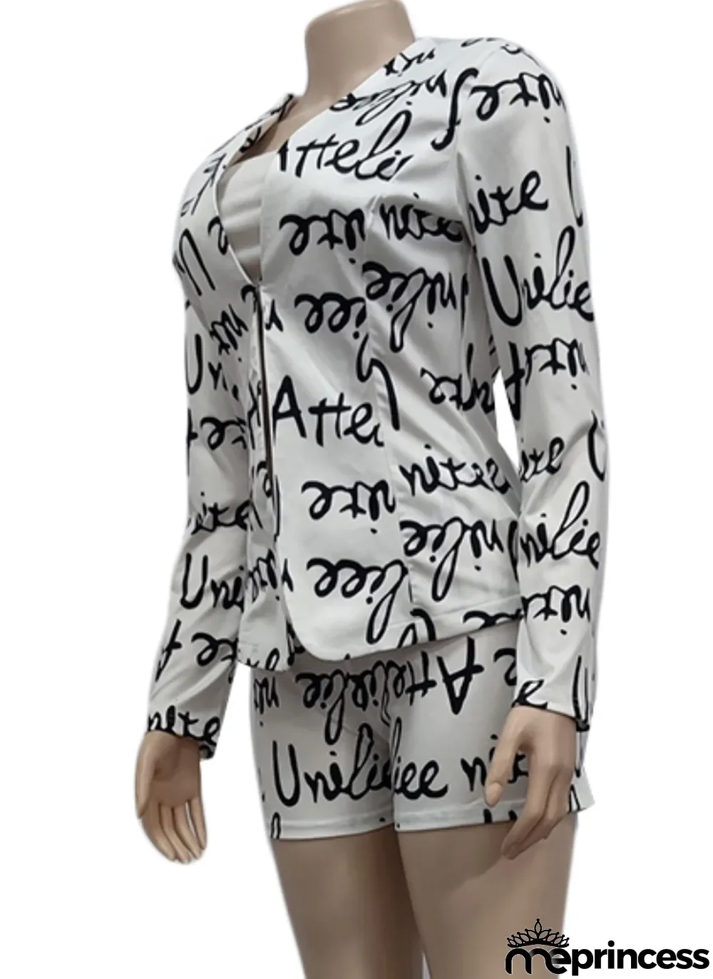 Autumn Pirnted White Long Sleeve Blazer and Matching Shorts Set