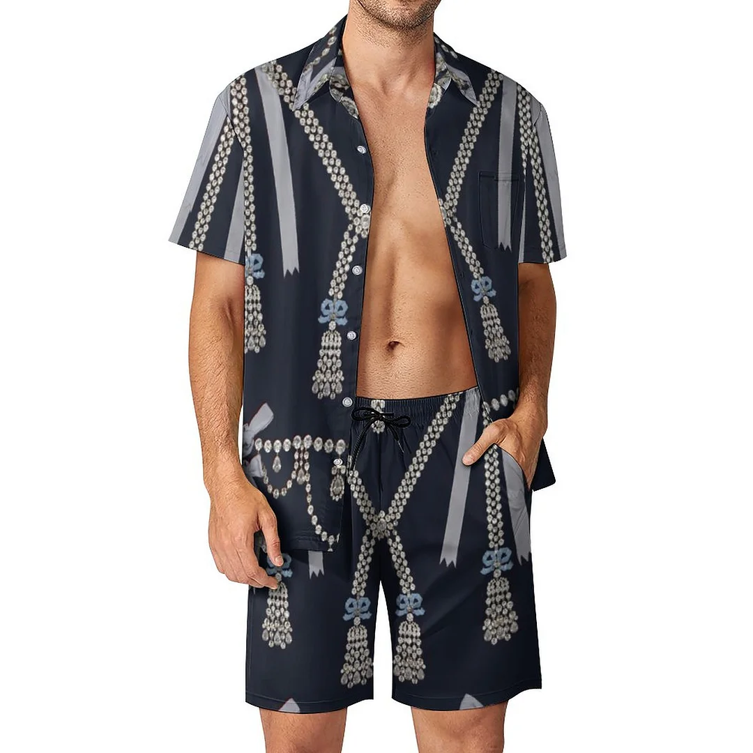 Marie Antoinette Affair Diamond Necklace Collier Men Hawaiian Button Down 2 Piece Shirt Shorts Set Beach Tropical Hawaii Suits