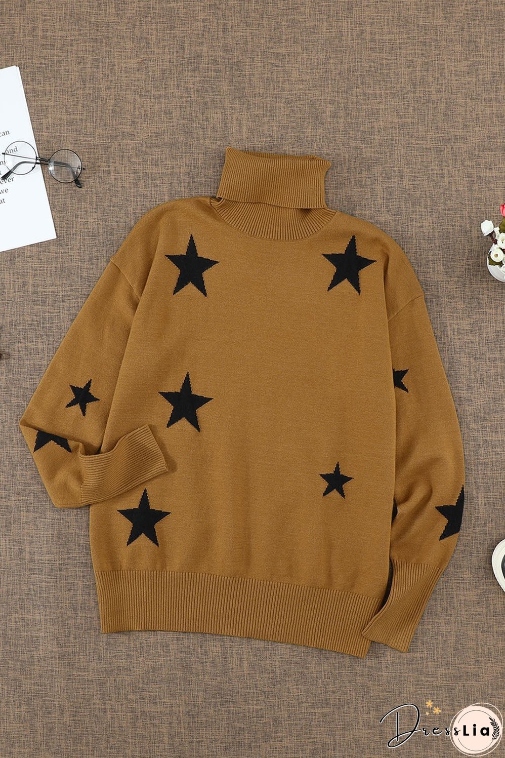 Turtleneck Star Print Sweater