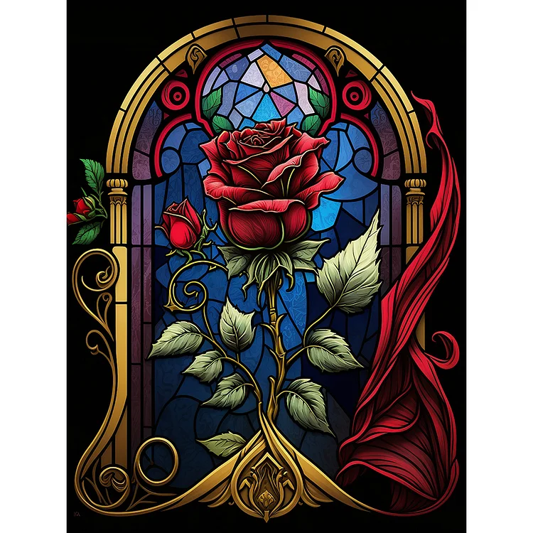 Office, Beauty The Beast Stained Glass Diy 5d Full Round Drill Diamond  Painting