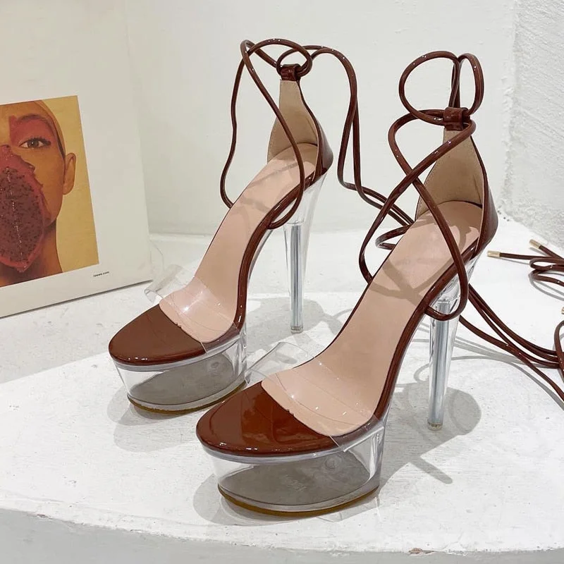 Eilyken Fashion Open Toe Ankle Strap Transparent Platform stripper heels Sandals Ladies Nightclub Party Dress Women Shoes