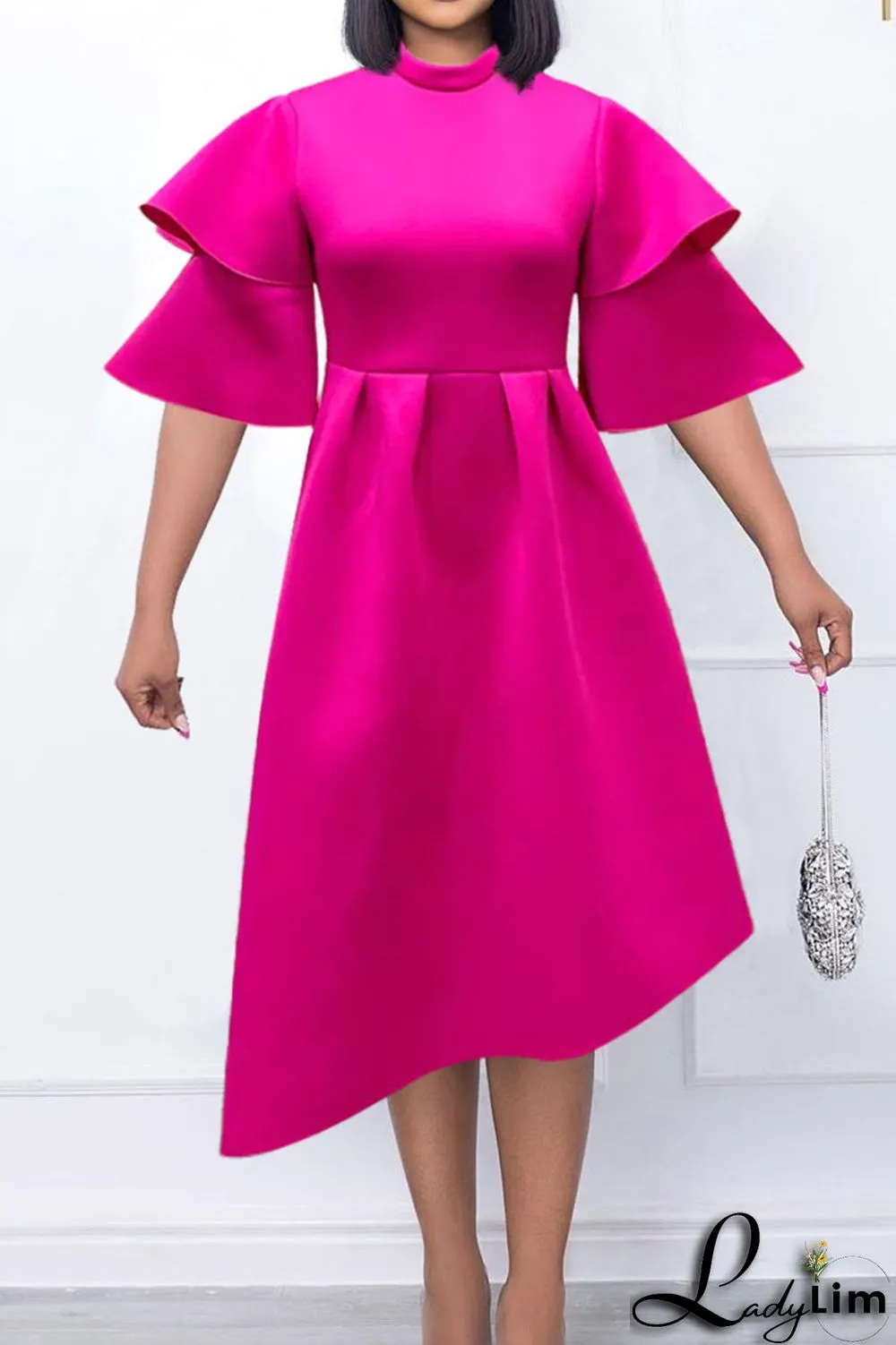 Tangerine Red Elegant Solid Patchwork Flounce O Neck Evening Dress Dresses