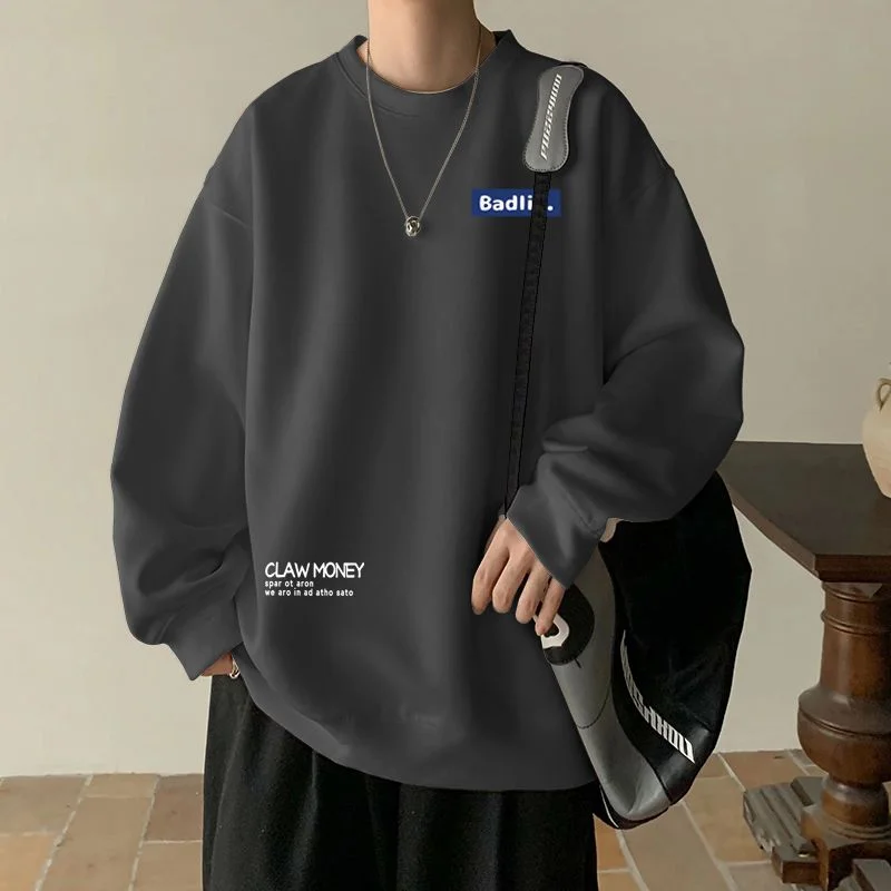 Aonga Navy blue sweatshirt for men spring and autumn 2025 new American retro long-sleeved T-shirt winter loose velvet bottoming shirts 0313 aonga